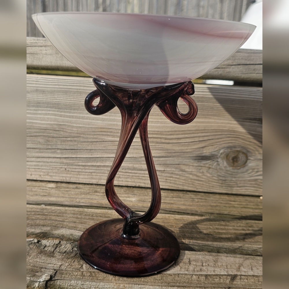 Jozefina Krosno Poland Hand Blown Purple Amethyst Art Glass Octopus Jellyfish